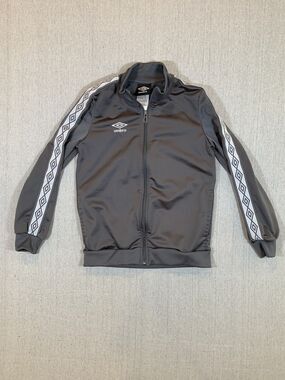 Umbro Full Zip Track Jacket Youth M (8-10) Gray White Embroidered Logo